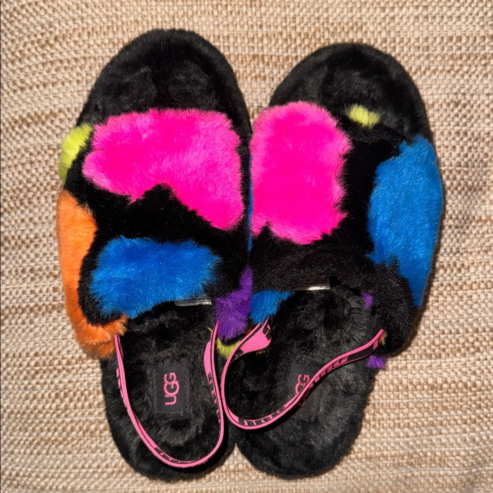 UGG Multicolor Fluffy Slippers size 5 - Picture 2 of 5